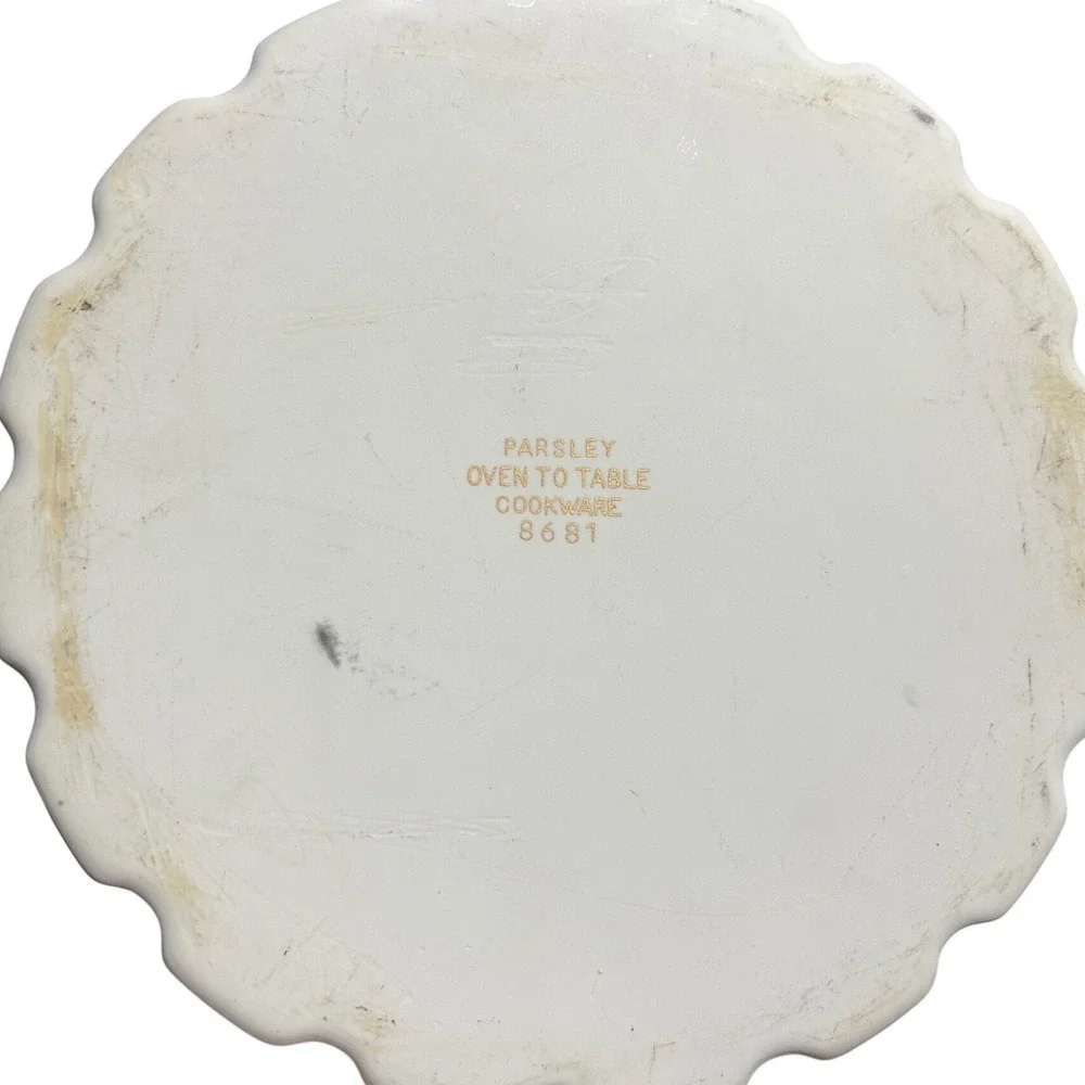 Parsley Oven to Table Cookware Baking Dish Ramekins Herb‎ Design White